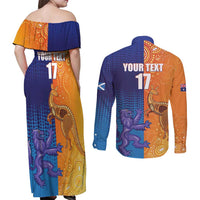 Custom Scotland and Australia Rugby Couples Matching Off Shoulder Maxi Dress and Long Sleeve Button Shirt Wallabies Thistle Together