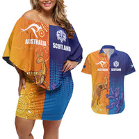 Custom Scotland and Australia Rugby Couples Matching Off Shoulder Short Dress and Hawaiian Shirt Wallabies Thistle Together