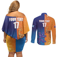 Custom Scotland and Australia Rugby Couples Matching Off Shoulder Short Dress and Long Sleeve Button Shirt Wallabies Thistle Together