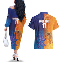 Custom Scotland and Australia Rugby Couples Matching Off The Shoulder Long Sleeve Dress and Hawaiian Shirt Wallabies Thistle Together