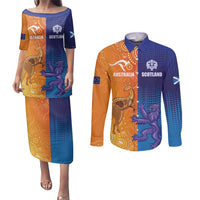 Custom Scotland and Australia Rugby Couples Matching Puletasi and Long Sleeve Button Shirt Wallabies Thistle Together
