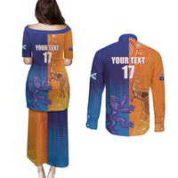 Custom Scotland and Australia Rugby Couples Matching Puletasi and Long Sleeve Button Shirt Wallabies Thistle Together