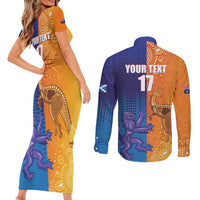 Custom Scotland and Australia Rugby Couples Matching Short Sleeve Bodycon Dress and Long Sleeve Button Shirt Wallabies Thistle Together