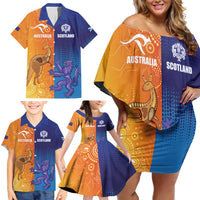 Custom Scotland and Australia Rugby Family Matching Off Shoulder Short Dress and Hawaiian Shirt Wallabies Thistle Together