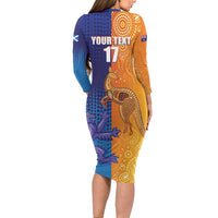 Custom Scotland and Australia Rugby Long Sleeve Bodycon Dress Wallabies Thistle Together