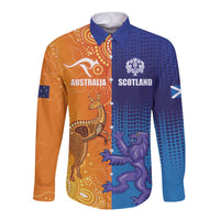 Custom Scotland and Australia Rugby Long Sleeve Button Shirt Wallabies Thistle Together