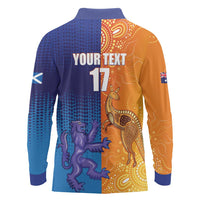Custom Scotland and Australia Rugby Long Sleeve Polo Shirt Wallabies Thistle Together