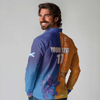 Custom Scotland and Australia Rugby Long Sleeve Polo Shirt Wallabies Thistle Together