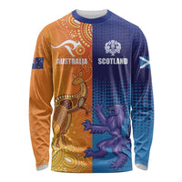 Custom Scotland and Australia Rugby Long Sleeve Shirt Wallabies Thistle Together