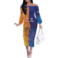 Custom Scotland and Australia Rugby Off The Shoulder Long Sleeve Dress Wallabies Thistle Together