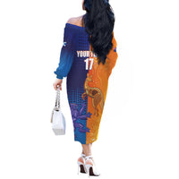 Custom Scotland and Australia Rugby Off The Shoulder Long Sleeve Dress Wallabies Thistle Together