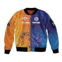 Custom Scotland and Australia Rugby Sleeve Zip Bomber Jacket Wallabies Thistle Together