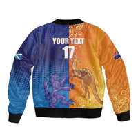 Custom Scotland and Australia Rugby Sleeve Zip Bomber Jacket Wallabies Thistle Together