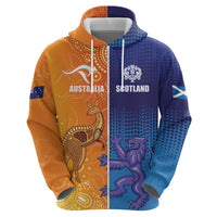 Custom Scotland and Australia Rugby Zip Hoodie Wallabies Thistle Together