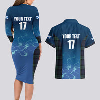 Custom Scotland Rugby Couples Matching Long Sleeve Bodycon Dress and Hawaiian Shirt Go Scottish Thistle