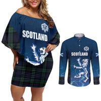 Custom Scotland Rugby Couples Matching Off Shoulder Short Dress and Long Sleeve Button Shirt Go Scottish Thistle
