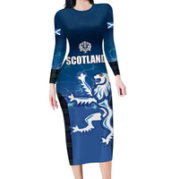 Custom Scotland Rugby Long Sleeve Bodycon Dress Go Scottish Thistle