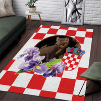 Croatia European Pine Marten and Iris Area Rug National Animal and Flowers