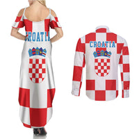 Croatia European Pine Marten and Iris Couples Matching Summer Maxi Dress and Long Sleeve Button Shirt National Animal and Flowers