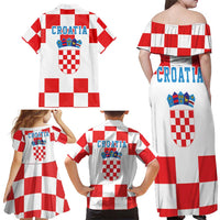 Croatia European Pine Marten and Iris Family Matching Off Shoulder Maxi Dress and Hawaiian Shirt National Animal and Flowers LT17 - Wonder Print Shop