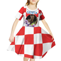 Croatia European Pine Marten and Iris Kid Short Sleeve Dress National Animal and Flowers LT17 - Wonder Print Shop