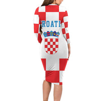 Croatia European Pine Marten and Iris Long Sleeve Bodycon Dress National Animal and Flowers LT17 - Wonder Print Shop