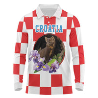 Croatia European Pine Marten and Iris Long Sleeve Polo Shirt National Animal and Flowers LT17 - Wonder Print Shop