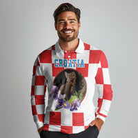 Croatia European Pine Marten and Iris Long Sleeve Polo Shirt National Animal and Flowers LT17 - Wonder Print Shop