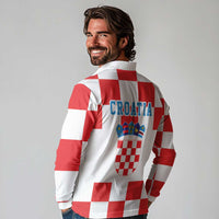 Croatia European Pine Marten and Iris Long Sleeve Polo Shirt National Animal and Flowers LT17 - Wonder Print Shop