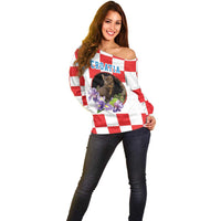 Croatia European Pine Marten and Iris Off Shoulder Sweater National Animal and Flowers LT17 - Wonder Print Shop