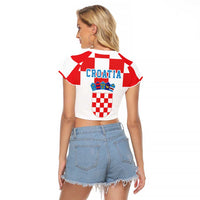 Croatia European Pine Marten and Iris Raglan Cropped T Shirt National Animal and Flowers LT17 - Wonder Print Shop