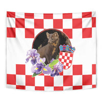 Croatia European Pine Marten and Iris Tapestry National Animal and Flowers LT17 - Wonder Print Shop