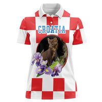 Croatia European Pine Marten and Iris Women Polo Shirt National Animal and Flowers LT17 - Wonder Print Shop