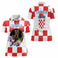 Croatia European Pine Marten and Iris Women Polo Shirt National Animal and Flowers LT17 - Wonder Print Shop