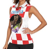 Croatia European Pine Marten and Iris Women Sleeveless Polo Shirt National Animal and Flowers LT17 - Wonder Print Shop