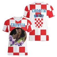 Croatia European Pine Marten and Iris Women V-Neck T-Shirt National Animal and Flowers LT17 - Wonder Print Shop