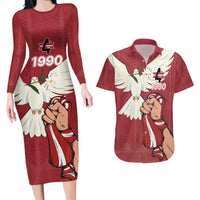 Latvia Restoration of Independence Day Couples Matching Long Sleeve Bodycon Dress and Hawaiian Shirt Latvija 4th May with Dove