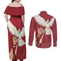 Latvia Restoration of Independence Day Couples Matching Off Shoulder Maxi Dress and Long Sleeve Button Shirt Latvija 4th May with Dove