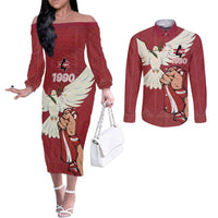 Latvia Restoration of Independence Day Couples Matching Off The Shoulder Long Sleeve Dress and Long Sleeve Button Shirt Latvija 4th May with Dove