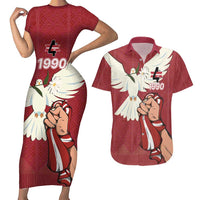 Latvia Restoration of Independence Day Couples Matching Short Sleeve Bodycon Dress and Hawaiian Shirt Latvija 4th May with Dove
