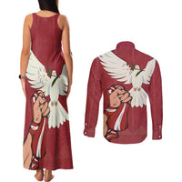 Latvia Restoration of Independence Day Couples Matching Tank Maxi Dress and Long Sleeve Button Shirt Latvija 4th May with Dove