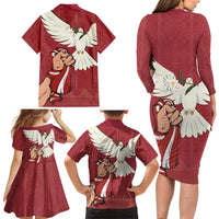 Latvia Restoration of Independence Day Family Matching Long Sleeve Bodycon Dress and Hawaiian Shirt Latvija 4th May with Dove