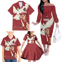 Latvia Restoration of Independence Day Family Matching Off The Shoulder Long Sleeve Dress and Hawaiian Shirt Latvija 4th May with Dove