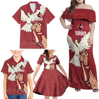 Latvia Restoration of Independence Day Family Matching Off Shoulder Maxi Dress and Hawaiian Shirt Latvija 4th May with Dove