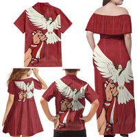 Latvia Restoration of Independence Day Family Matching Off Shoulder Maxi Dress and Hawaiian Shirt Latvija 4th May with Dove