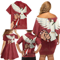 Latvia Restoration of Independence Day Family Matching Off Shoulder Short Dress and Hawaiian Shirt Latvija 4th May with Dove
