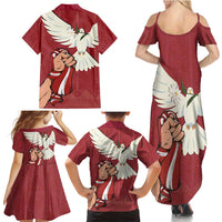 Latvia Restoration of Independence Day Family Matching Summer Maxi Dress and Hawaiian Shirt Latvija 4th May with Dove
