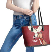 Latvia Restoration of Independence Day Leather Tote Bag Latvija 4th May with Dove