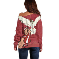 Latvia Restoration of Independence Day Off Shoulder Sweater Latvija 4th May with Dove