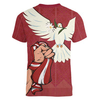 Latvia Restoration of Independence Day Women V-Neck T-Shirt Latvija 4th May with Dove